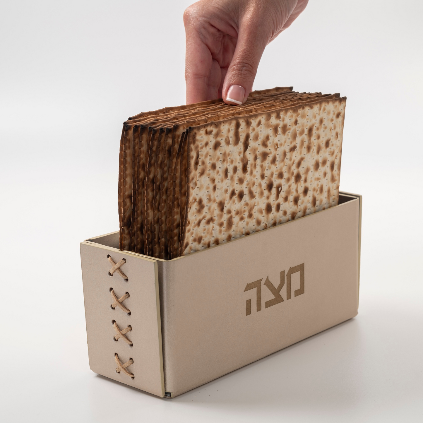 Vegan Leather Matzah Holder Champagne